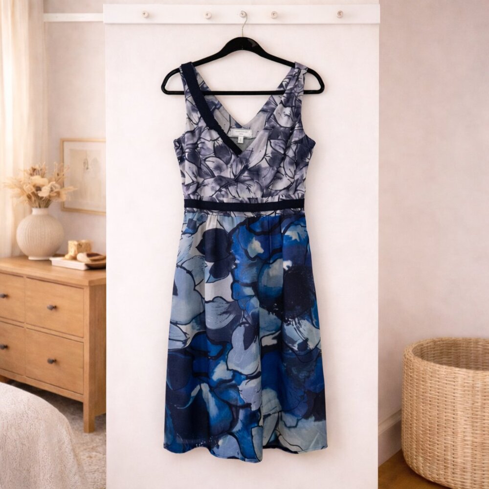 Moulinette Soeurs Anthropologie Indigo Garden Fit & Flare Dress Pockets Size 8